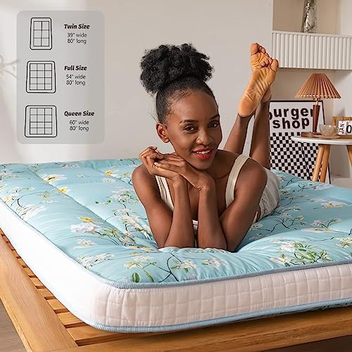 MAXYOYO Black Moon and Star Futon Mattress, Japanese Floor Mattress Quilted Bed Mattress Topper, Extra Thick Folding Sleeping Pad Breathable Floor Lounger Guest Bed for Camping Couch, Twin