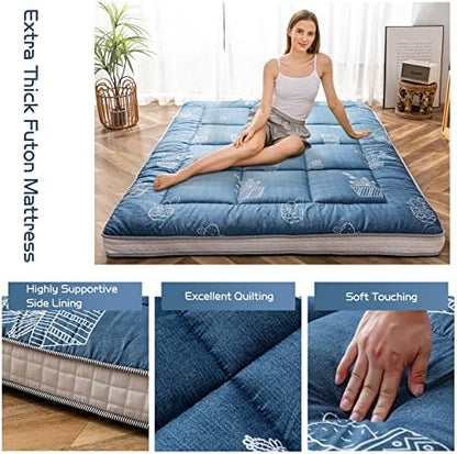 MAXYOYO Black Moon and Star Futon Mattress, Japanese Floor Mattress Quilted Bed Mattress Topper, Extra Thick Folding Sleeping Pad Breathable Floor Lounger Guest Bed for Camping Couch, Twin
