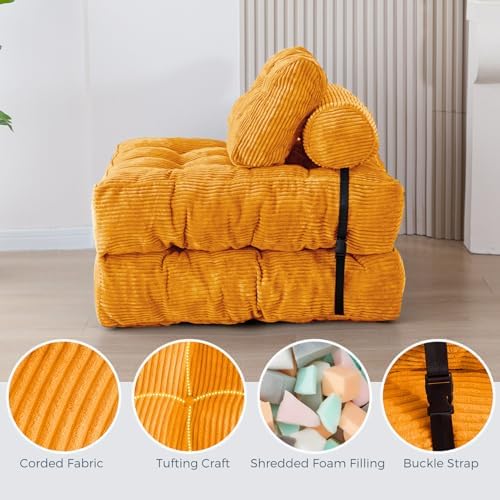MAXYOYO Folding Sofa Bed, Convertible Sleeper Chair with Pillow Foldable Mattress with Back Support, Portable Fold Out Chair Bed Comfy Floor Sofa Lounge for Living Room Bedroom, Dark Grey, Single