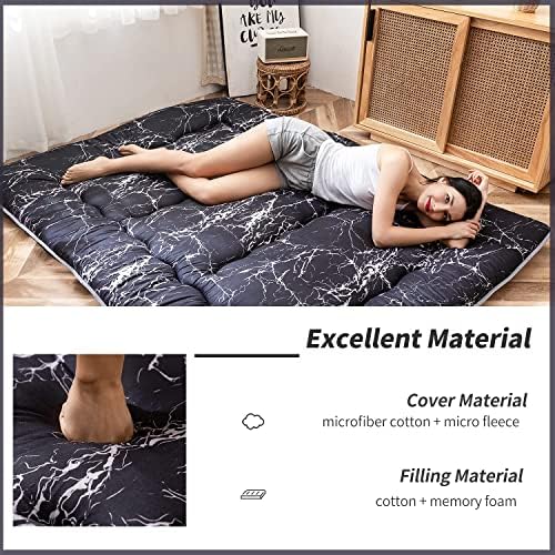 MAXYOYO Japanese Futon Mattress Floor Mattress Sleeping Pad Foldable Bed Roll Up Camping Cushion Floor Lounger Bed Couches and Sofas Couch Topper, Black Floral, Full Size