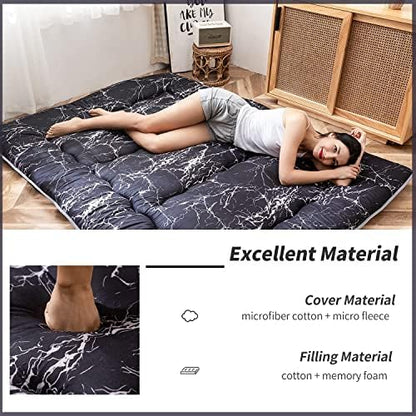 MAXYOYO Japanese Futon Mattress Floor Mattress Sleeping Pad Foldable Bed Roll Up Camping Cushion Floor Lounger Bed Couches and Sofas Couch Topper, Black Floral, Full Size
