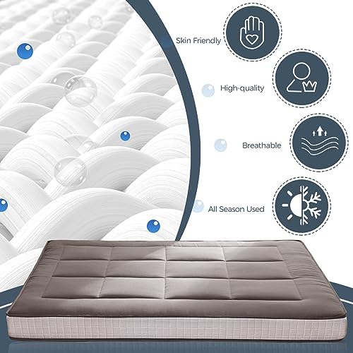 MAXYOYO 6" Extra Thick Floor Futon Mattress, Foldable Japanese Floor Mattress for Adults, Roll Up Tatami Pad for Guest Room, Black, Queen