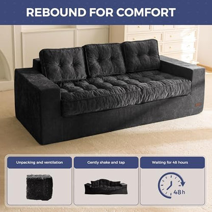 MAXYOYO Bean Bag Chair for Adults, Upholstered Floor Sofa with Armrests, Loveseat Boneless Couch with Tufted Cushion &amp; Backrest, Sofa in A Box, Large Bean Bag Couch for Bedroom Living Room, Black