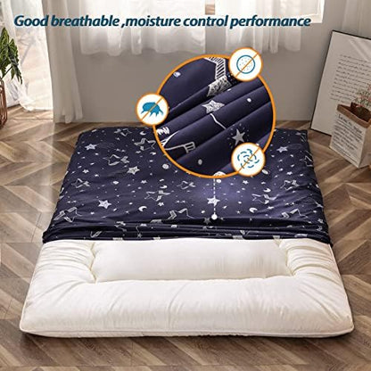 MAXYOYO Mattress Cover for Traditional Japanese Futon Mattress, Futon Floor Mats Cover with Zipper, Super Soft and Machine Washable, Navy Floral, Twin