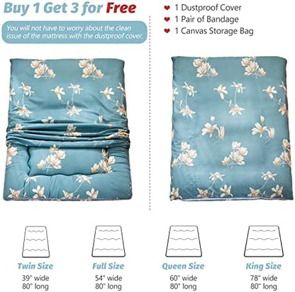 MAXYOYO Japanese Futon Mattress Floor Mattress Sleeping Pad Foldable Bed Roll Up Camping Cushion Floor Lounger Bed Couches and Sofas Couch Topper, Black Floral, Full Size