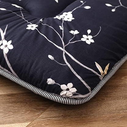 MAXYOYO Japanese Futon Mattress Floor Mattress Sleeping Pad Foldable Bed Roll Up Camping Cushion Floor Lounger Bed Couches and Sofas Couch Topper, Black Floral, Full Size