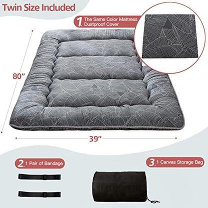 MAXYOYO Japanese Futon Mattress Floor Mattress Sleeping Pad Foldable Bed Roll Up Camping Cushion Floor Lounger Bed Couches and Sofas Couch Topper, Black Floral, Full Size