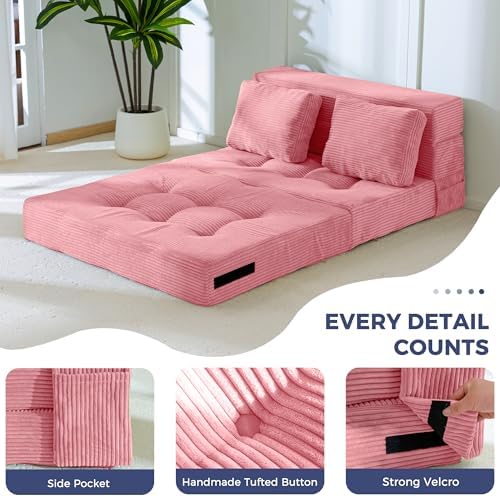 MAXYOYO Convertible Sofa Bed, Fold Out Loveseat Sleeper Sofa with Pillow, 4 in 1 Tufted Folding Couch Bed Foam Floor Couch, Lazy Chair for Living Room Bedroom Guest Room, Dark Grey