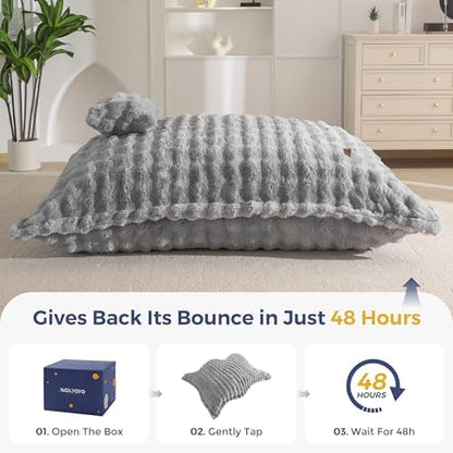 MAXYOYO Giant Bean Bag Chair with Pillow, 3 in 1 Convertible Bean Bag Chair for Adults with Removable Cover, Floor Cushion Stuffed Floor Lounger for Living Room Bedroom, Grey