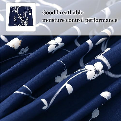 MAXYOYO Mattress Cover for Traditional Japanese Futon Mattress, Futon Floor Mats Cover with Zipper, Super Soft and Machine Washable, Navy Floral, Twin