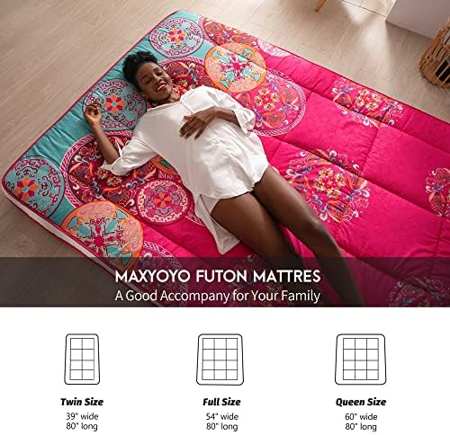 MAXYOYO Black Moon and Star Futon Mattress, Japanese Floor Mattress Quilted Bed Mattress Topper, Extra Thick Folding Sleeping Pad Breathable Floor Lounger Guest Bed for Camping Couch, Twin