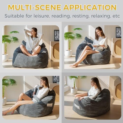 MAXYOYO Bean Bag Chair, Floor Sofa with Handle, Bean Bag Chairs for Adults and Kids, Teens Living Room Bean Bag, Accent Sofa Chair with Pocket for Gaming Reading Relaxing