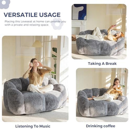 MAXYOYO Bean Bag Chair for Adults, Floral Shaped Bean Bag Sofa, Ultra Soft Faux Fur Floor Sofa, Large Reading Chair for Living Room Bedroom, Beige, Single