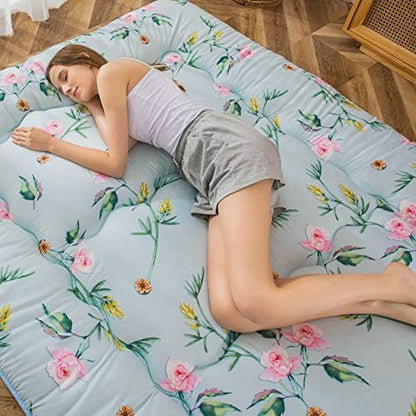 MAXYOYO Japanese Futon Mattress Floor Mattress Sleeping Pad Foldable Bed Roll Up Camping Cushion Floor Lounger Bed Couches and Sofas Couch Topper, Black Floral, Full Size