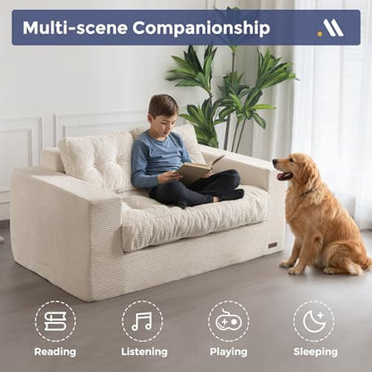 MAXYOYO Bean Bag Chair for Adults, Upholstered Floor Sofa with Armrests, Loveseat Boneless Couch with Tufted Cushion &amp; Backrest, Sofa in A Box, Large Bean Bag Couch for Bedroom Living Room, Dark Grey