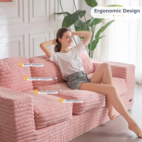 MAXYOYO Bean Bag Chair for Adults, Upholstered Floor Sofa with Armrests, Loveseat Boneless Couch with Tufted Cushion &amp; Backrest, Sofa in A Box, Large Bean Bag Couch for Bedroom Living Room, Black