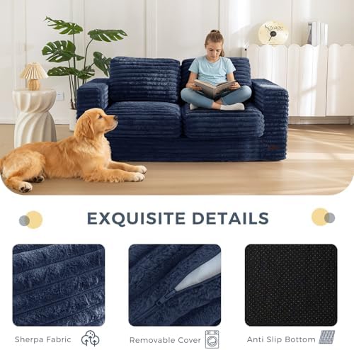 MAXYOYO Giant Bean Bag Chair for Adults, Upholstered Loveseat Floor Sofa with Pillows and Armrests, Large Bean Bag Sofa Plush Chair Bean Bag Couch for Bedroom Living Room, Grey