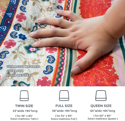 MAXYOYO Mattress Cover for Traditional Japanese Futon Mattress, Futon Floor Mats Cover with Zipper, Super Soft and Machine Washable, Navy Floral, Twin