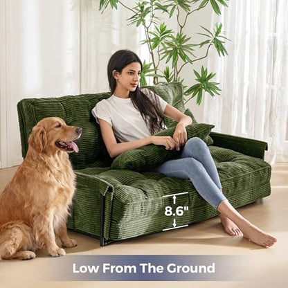 MAXYOYO Adjustable Floor Sofa Couch with Pillow, Multi-Functional Bean Bag Bed, 5-Position Foldable Lazy Sofa Sleeper Bed with Armrest, Versatile Floor Seating for Reading Gaming, Green, Single