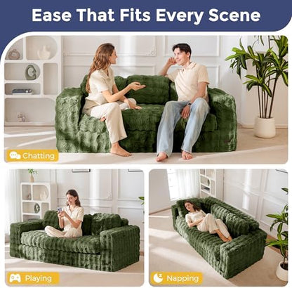 MAXYOYO Loveseat Sofa for Living Room, Small Sofa Couch Tufted Boneless Couch, Comfy Bean Bag Chair for Small Space Bedroom Apartment, No Assembly Needed, Beige