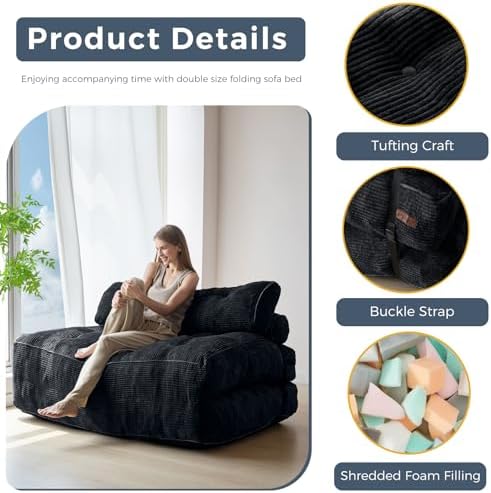 MAXYOYO Folding Sofa Bed, Convertible Sleeper Chair with Pillow Foldable Mattress with Back Support, Portable Fold Out Chair Bed Comfy Floor Sofa Lounge for Living Room Bedroom, Dark Grey, Single