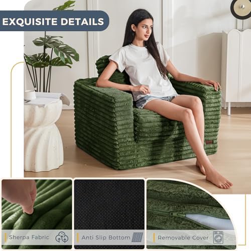 MAXYOYO Giant Bean Bag Chair for Adults, Upholstered Loveseat Floor Sofa with Pillows and Armrests, Large Bean Bag Sofa Plush Chair Bean Bag Couch for Bedroom Living Room, Grey
