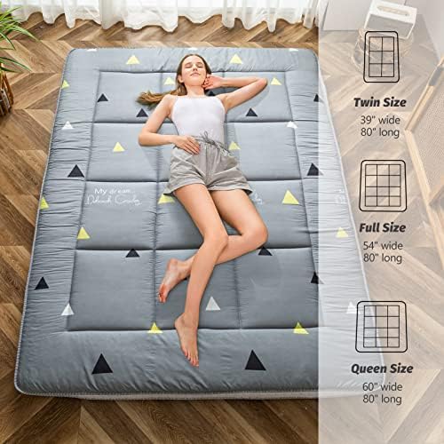 MAXYOYO Black Moon and Star Futon Mattress, Japanese Floor Mattress Quilted Bed Mattress Topper, Extra Thick Folding Sleeping Pad Breathable Floor Lounger Guest Bed for Camping Couch, Twin