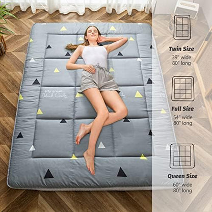 MAXYOYO Black Moon and Star Futon Mattress, Japanese Floor Mattress Quilted Bed Mattress Topper, Extra Thick Folding Sleeping Pad Breathable Floor Lounger Guest Bed for Camping Couch, Twin