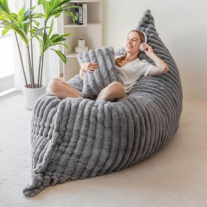MAXYOYO Giant Bean Bag Chair with Pillow, 3 in 1 Convertible Bean Bag Chair for Adults with Removable Cover, Floor Cushion Stuffed Floor Lounger for Living Room Bedroom, Grey