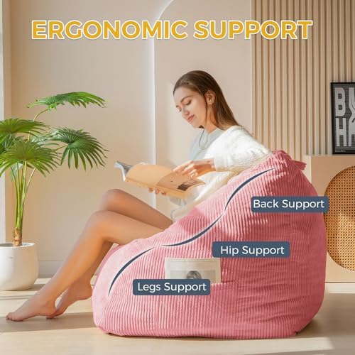 MAXYOYO Bean Bag Chair, Floor Sofa with Handle, Bean Bag Chairs for Adults and Kids, Teens Living Room Bean Bag, Accent Sofa Chair with Pocket for Gaming Reading Relaxing