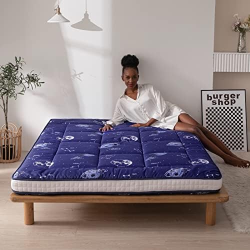 MAXYOYO Black Moon and Star Futon Mattress, Japanese Floor Mattress Quilted Bed Mattress Topper, Extra Thick Folding Sleeping Pad Breathable Floor Lounger Guest Bed for Camping Couch, Twin