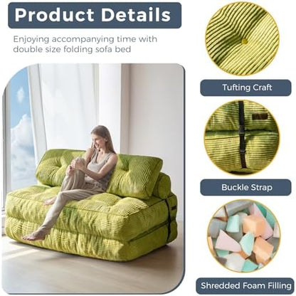MAXYOYO Folding Sofa Bed, Convertible Sleeper Chair with Pillow Foldable Mattress with Back Support, Portable Fold Out Chair Bed Comfy Floor Sofa Lounge for Living Room Bedroom, Dark Grey, Single