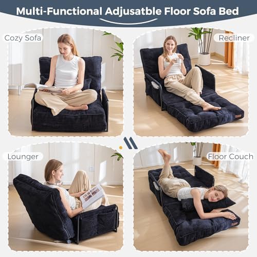 MAXYOYO Adjustable Floor Sofa Couch with Pillow, Multi-Functional Bean Bag Bed, 5-Position Foldable Lazy Sofa Sleeper Bed with Armrest, Versatile Floor Seating for Reading Gaming, Green, Single