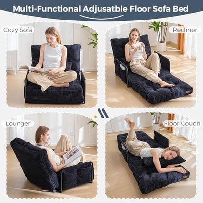 MAXYOYO Adjustable Floor Sofa Couch with Pillow, Multi-Functional Bean Bag Bed, 5-Position Foldable Lazy Sofa Sleeper Bed with Armrest, Versatile Floor Seating for Reading Gaming, Green, Single