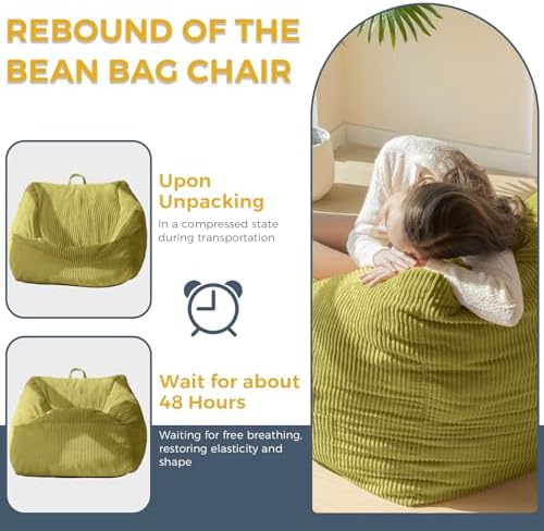 MAXYOYO Bean Bag Chair, Floor Sofa with Handle, Bean Bag Chairs for Adults and Kids, Teens Living Room Bean Bag, Accent Sofa Chair with Pocket for Gaming Reading Relaxing