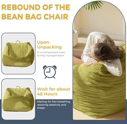 MAXYOYO Bean Bag Chair, Floor Sofa with Handle, Bean Bag Chairs for Adults and Kids, Teens Living Room Bean Bag, Accent Sofa Chair with Pocket for Gaming Reading Relaxing