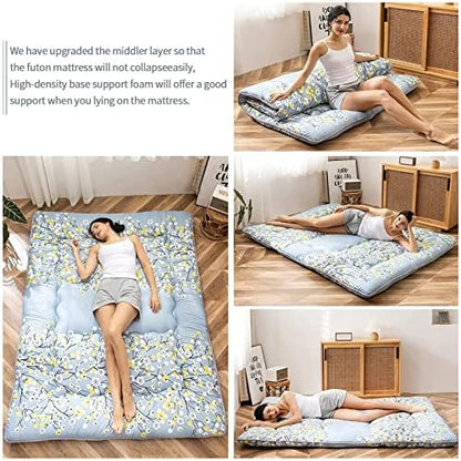 MAXYOYO Japanese Futon Mattress Floor Mattress Sleeping Pad Foldable Bed Roll Up Camping Cushion Floor Lounger Bed Couches and Sofas Couch Topper, Black Floral, Full Size