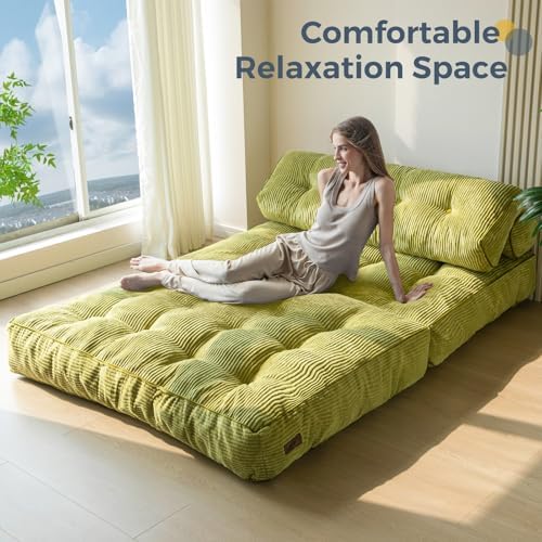 MAXYOYO Folding Sofa Bed, Convertible Sleeper Chair with Pillow Foldable Mattress with Back Support, Portable Fold Out Chair Bed Comfy Floor Sofa Lounge for Living Room Bedroom, Dark Grey, Single