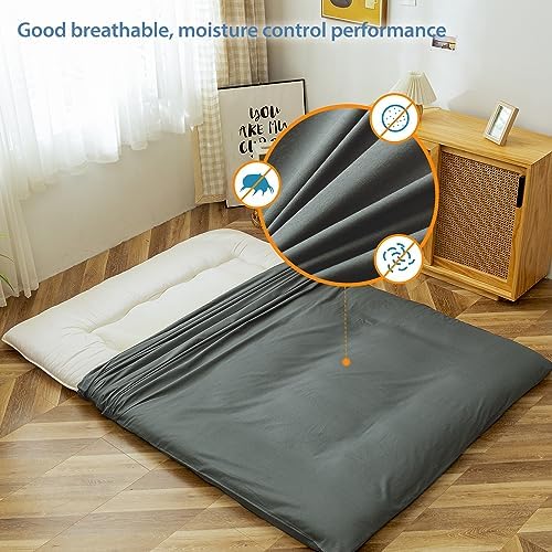 MAXYOYO Mattress Cover for Traditional Japanese Futon Mattress, Futon Floor Mats Cover with Zipper, Super Soft and Machine Washable, Navy Floral, Twin