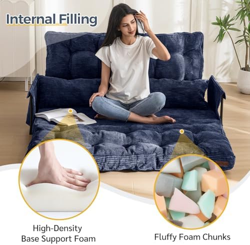 MAXYOYO Adjustable Floor Sofa Couch with Pillow, Multi-Functional Bean Bag Bed, 5-Position Foldable Lazy Sofa Sleeper Bed with Armrest, Versatile Floor Seating for Reading Gaming, Green, Single