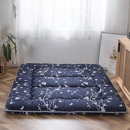 MAXYOYO Japanese Futon Mattress Floor Mattress Sleeping Pad Foldable Bed Roll Up Camping Cushion Floor Lounger Bed Couches and Sofas Couch Topper, Black Floral, Full Size