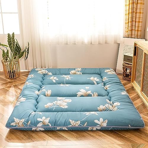 MAXYOYO Japanese Futon Mattress Floor Mattress Sleeping Pad Foldable Bed Roll Up Camping Cushion Floor Lounger Bed Couches and Sofas Couch Topper, Black Floral, Full Size