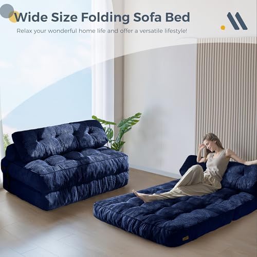 MAXYOYO Folding Sofa Bed, Convertible Sleeper Chair with Pillow Foldable Mattress with Back Support, Portable Fold Out Chair Bed Comfy Floor Sofa Lounge for Living Room Bedroom, Dark Grey, Single