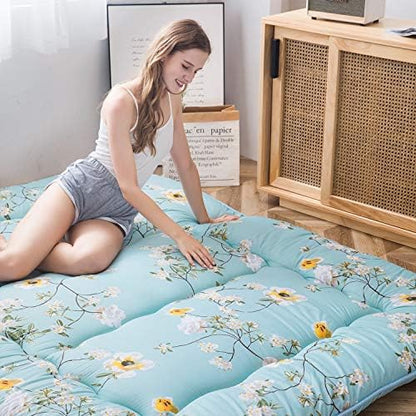 MAXYOYO Japanese Futon Mattress Floor Mattress Sleeping Pad Foldable Bed Roll Up Camping Cushion Floor Lounger Bed Couches and Sofas Couch Topper, Black Floral, Full Size
