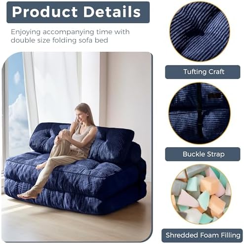 MAXYOYO Folding Sofa Bed, Convertible Sleeper Chair with Pillow Foldable Mattress with Back Support, Portable Fold Out Chair Bed Comfy Floor Sofa Lounge for Living Room Bedroom, Dark Grey, Single