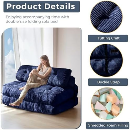 MAXYOYO Folding Sofa Bed, Convertible Sleeper Chair with Pillow Foldable Mattress with Back Support, Portable Fold Out Chair Bed Comfy Floor Sofa Lounge for Living Room Bedroom, Dark Grey, Single