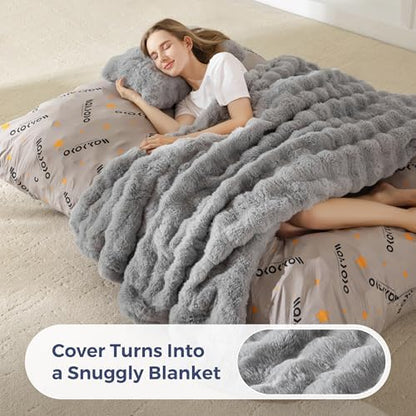 MAXYOYO Giant Bean Bag Chair with Pillow, 3 in 1 Convertible Bean Bag Chair for Adults with Removable Cover, Floor Cushion Stuffed Floor Lounger for Living Room Bedroom, Grey