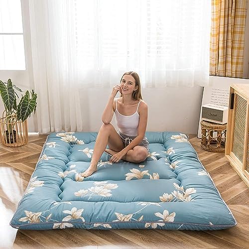 MAXYOYO Japanese Futon Mattress Floor Mattress Sleeping Pad Foldable Bed Roll Up Camping Cushion Floor Lounger Bed Couches and Sofas Couch Topper, Black Floral, Full Size