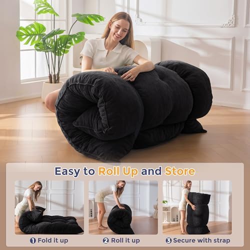 MAXYOYO Japanese Floor Mattress Full Size, 6" Foldable Futon Mattress Tufted Roll Up Floor Bed, Thick Chenille Tatami Mat Sleeping Pad for Camping Guest Room Dormitory Bedroom RV, Navy