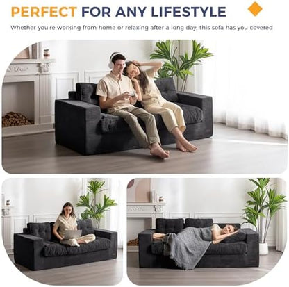 MAXYOYO Bean Bag Chair for Adults, Upholstered Floor Sofa with Armrests, Loveseat Boneless Couch with Tufted Cushion &amp; Backrest, Sofa in A Box, Large Bean Bag Couch for Bedroom Living Room, Dark Grey